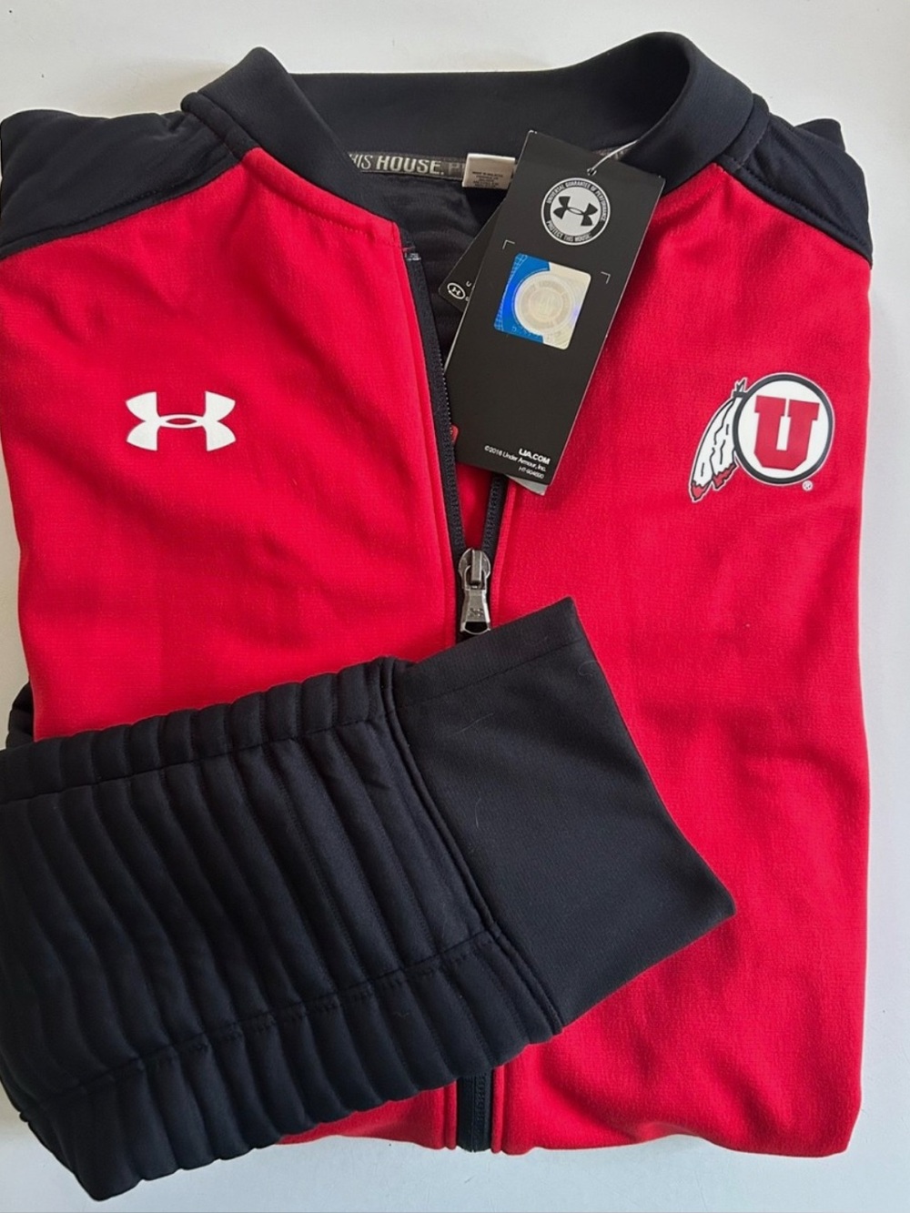 UNDER ARMOUR Mens Jacket M UNIVERSITY UTAH Utes Full Zip Quilted Sleeves NWT